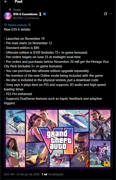 GTA 6 Release Date: November 19, 2026 Confirmed
